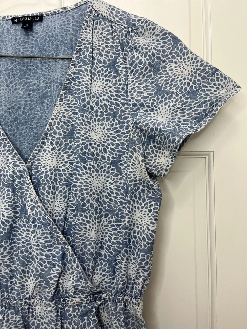 J. Crew Light Blue Denim Floral Printed Faux Wrap Mini Dress - Size Small